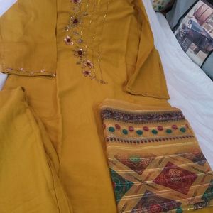 Yellow Suit With Organza Dupatta