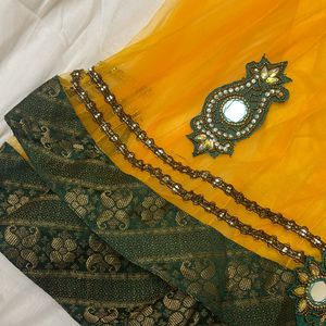 Mango Color Designer Suit Set with Dupatta