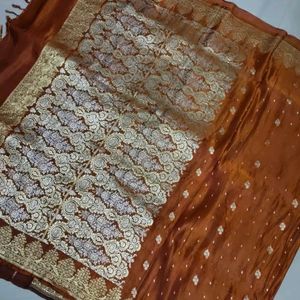 Orange Pure Banarasi Soft Silk Saree