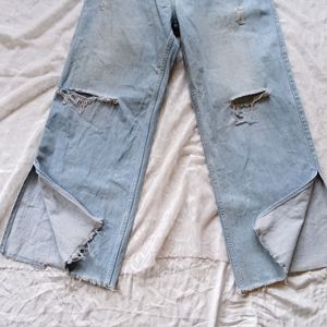 Ripped Blue Wide Leg Jeans