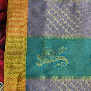 Teal And Purple Silk Saree