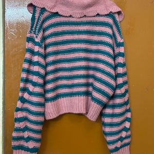 Zara Pink And Blue Striped Pullover