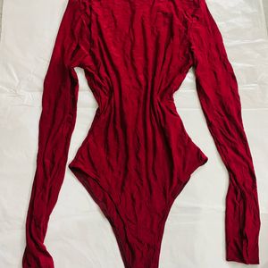 Women Full Sleeve Red Bodysuit