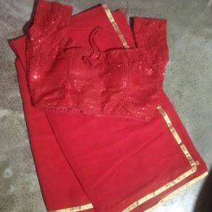 Red Saree With Blause❤