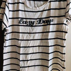 Woman's White Top With Black Strips