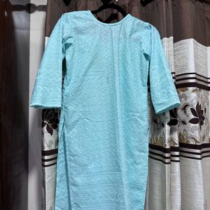 Cyan Blue Thread Work Kurta