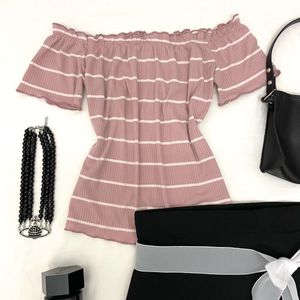 Pastel Pink White Off Shoulder Coquette Top