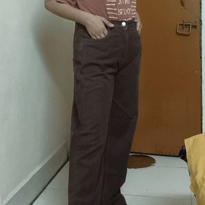 High Waist Straight Fit Brown Jeans