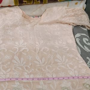 Peach Colour Thread Work Dress