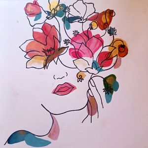 Aesthetic Female Floral Line Art