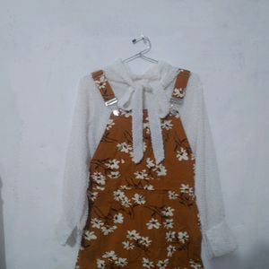 Korean Dungaree Dress With Cute Bowtie Top