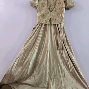 Set Gold Colour Gown With Jacket & Dupatta