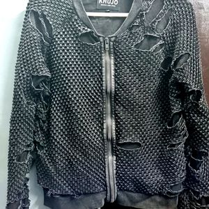 Highly Distressed Look Pattern Zipper Jacket