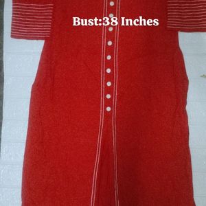 😍 Cute Pure Cotton Cherry Red ♥️Long Kurti