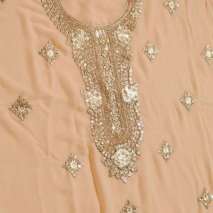 Women Peach Zari Embroidered Semi Stitched Fabric