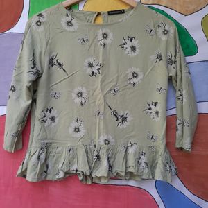 Cute Floral Printed Pastle Green Colour Top