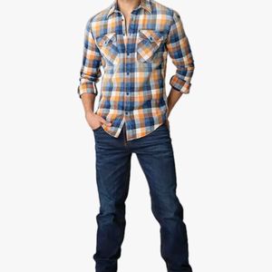 COBB ITALY ORANGE CHECKED REGULAR-FIT CASUAL SHIRT