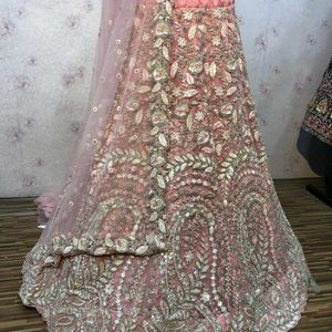 Peach Lehenga Choli With  Diamond Work