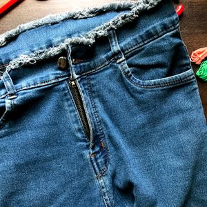 High Waist Ripped Blue Jeans For Women