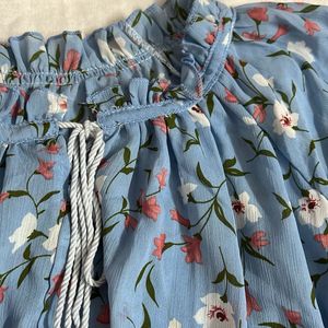 Blue Floral Blouse Top