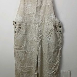 Korean Beige Floral Print Dungaree