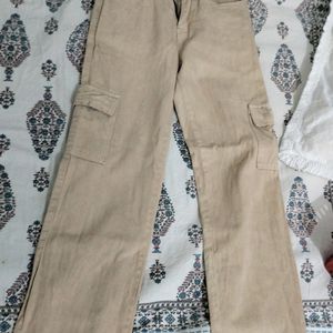 Cream Colour Cargo Pant For Women