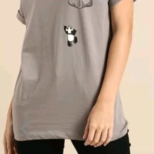 Grey Climbing Pocket Panda Printed T-shirt