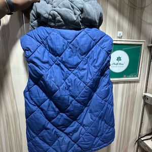 NII Quilted Sleeveless Blue Hooded Jacket