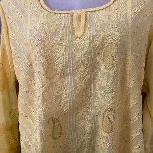 Yellow Chikankari Embroidered Kurta