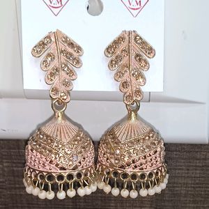 Leaf Jhumka With Stones And Beads