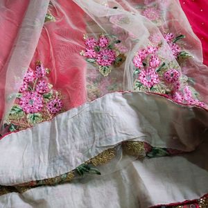 Pink Embroidered Net Saree