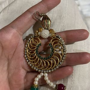 Chand Bali Earrings With Pearl Latkan Hook loops