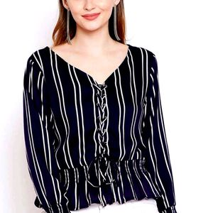 Navy Blue Striped Top