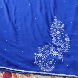 Beautiful Blue Colour Hand Embroidery Saree