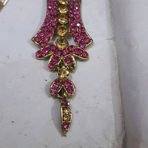 Pink And Golden Stones Jwellery Set