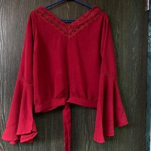 Red Bell Sleeves Top