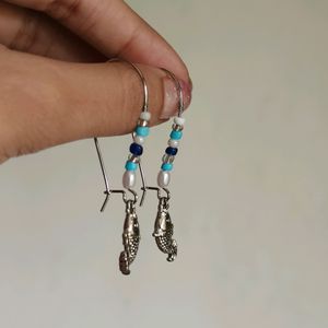 Blue Beaded Fish Earrings