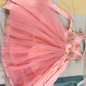 Peach Coloured Frill High Low Gown