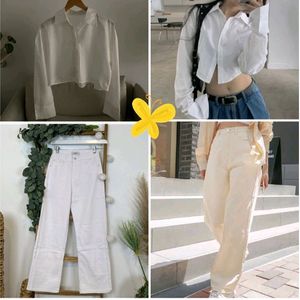 Coord 👻  Denim Trouser & Crop Shirt [WHITE]