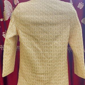 Beige Silk Sherwani Embroidered With Pajama