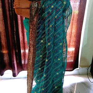 Net Saree With Thread & Stone Sequenced Embroidery