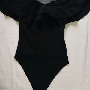 Black Off Shoulder Bodysuit Top