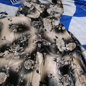 Balck And Golden Floral Gown