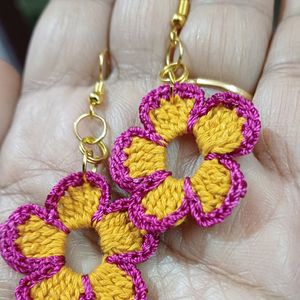 Yellow Pink Chrochet Flower earrings