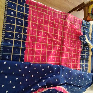 New Pink And Blue Printed Saree