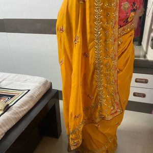 Beautiful Mustard Saree With Unstitch Blouse