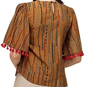 Woven Pattern Top with Flared Sleeves