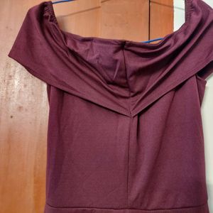 Athena Burgundy Off Shoulder Dress