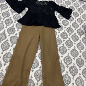 Set Of 2 A Net Top And Brown Pant