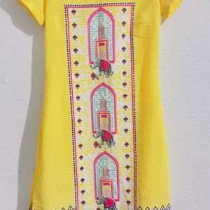 Bright Yellow Ethnic Kurti With Elephant Motif